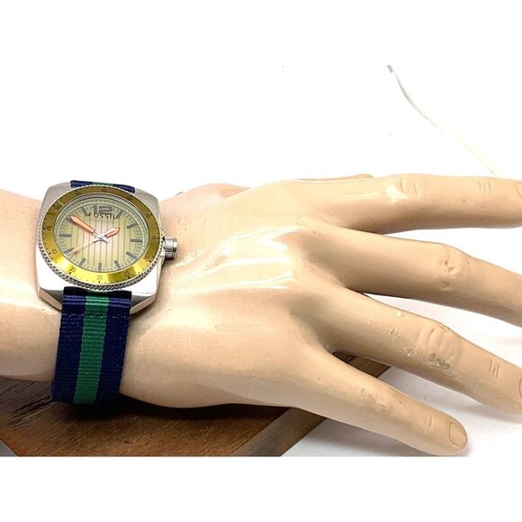 Fossil Mens Watch WB1043 Quartz Green Dial 38mm Stainless Steel Case Nylon Strap - Picture 4 of 14